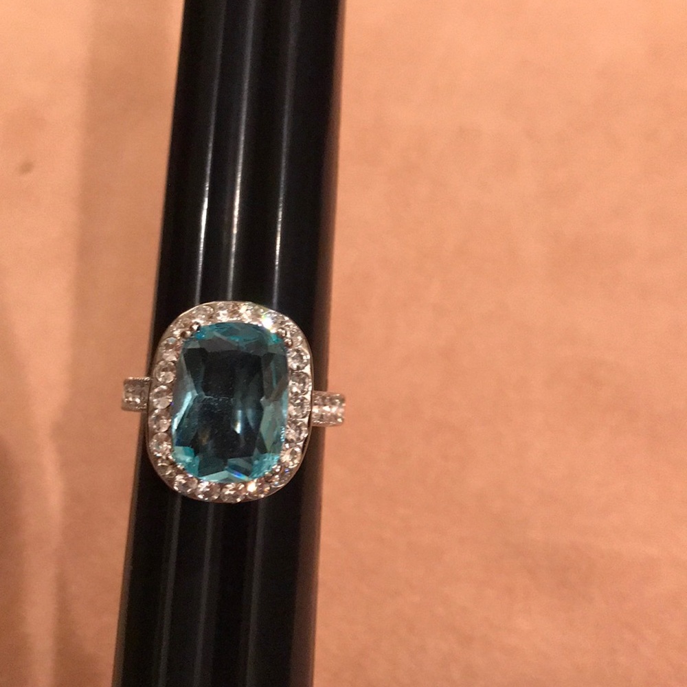 925 Sterling Silver Large Blue Topaz Ring!